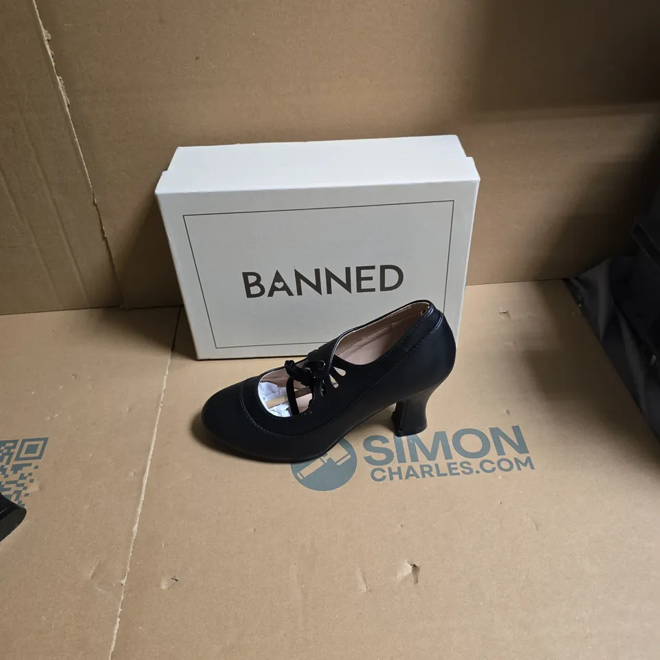 BOXED BANNED WOMEN'S BLACK LEATHER HEELED SHOES – MARY JANE STYLE - UK SIZE 5 