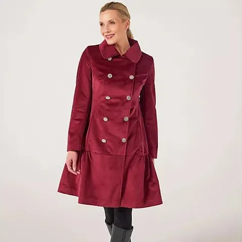 HELENE BERMAN ICON VELVET FRILL HEM COAT - SIZE 10