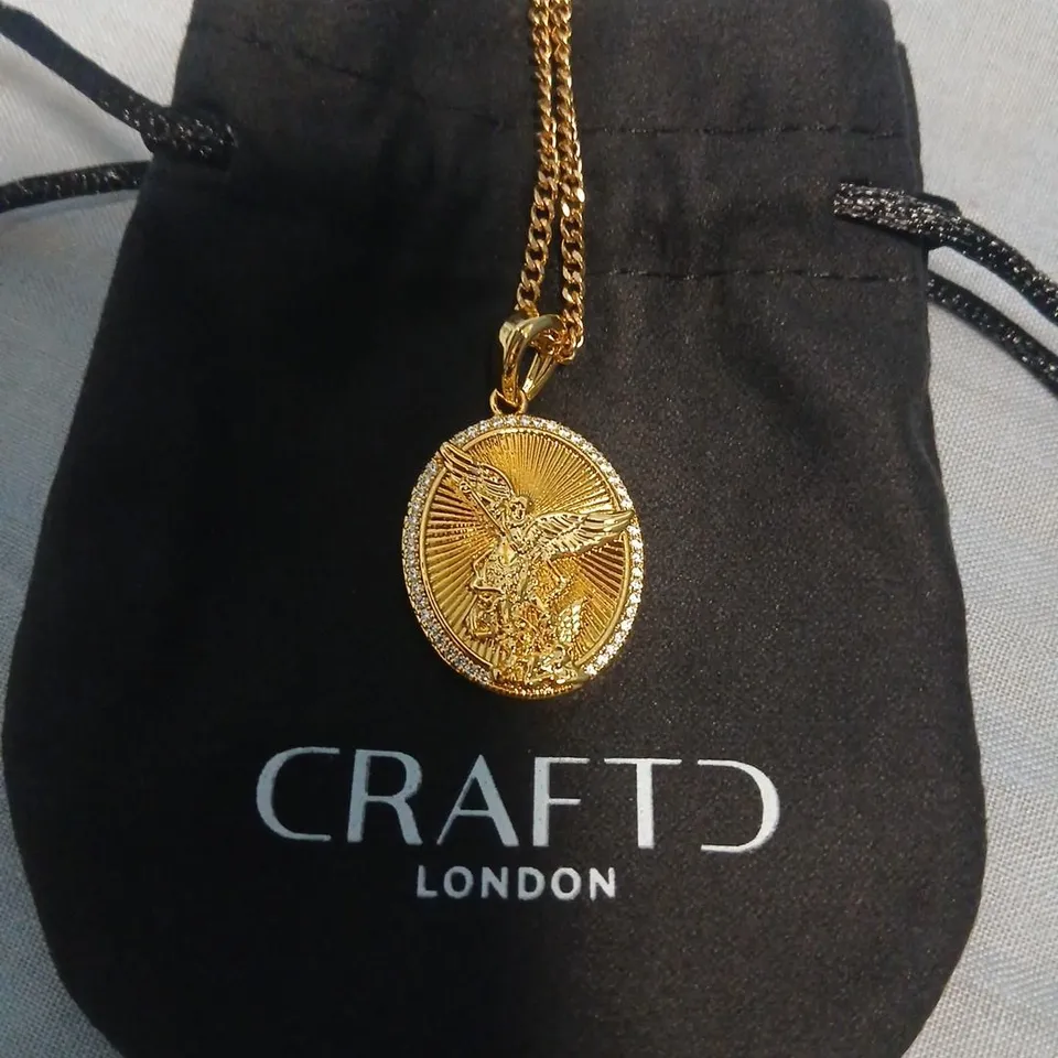 CRAFT LONDON GOLD-TONE PENDANT NECKLACE WITH SUNBURST MEDALLION