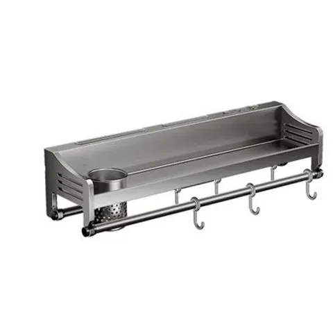 BOXED SPICE RACK KITCHEN UTENSILS RACK WALL MOUNTED WITH HOOKS AND HANGING ROD
