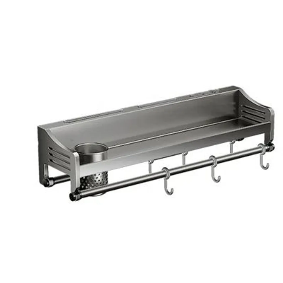 BOXED SPICE RACK KITCHEN UTENSILS RACK WALL MOUNTED WITH HOOKS AND HANGING ROD