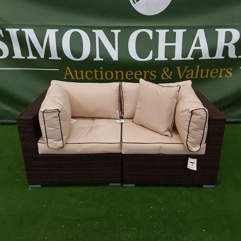 FLORIDA 2-SEATER CHOCOLATE MIX RATTAN AND COFFEE CREAM CUSHION SOFA