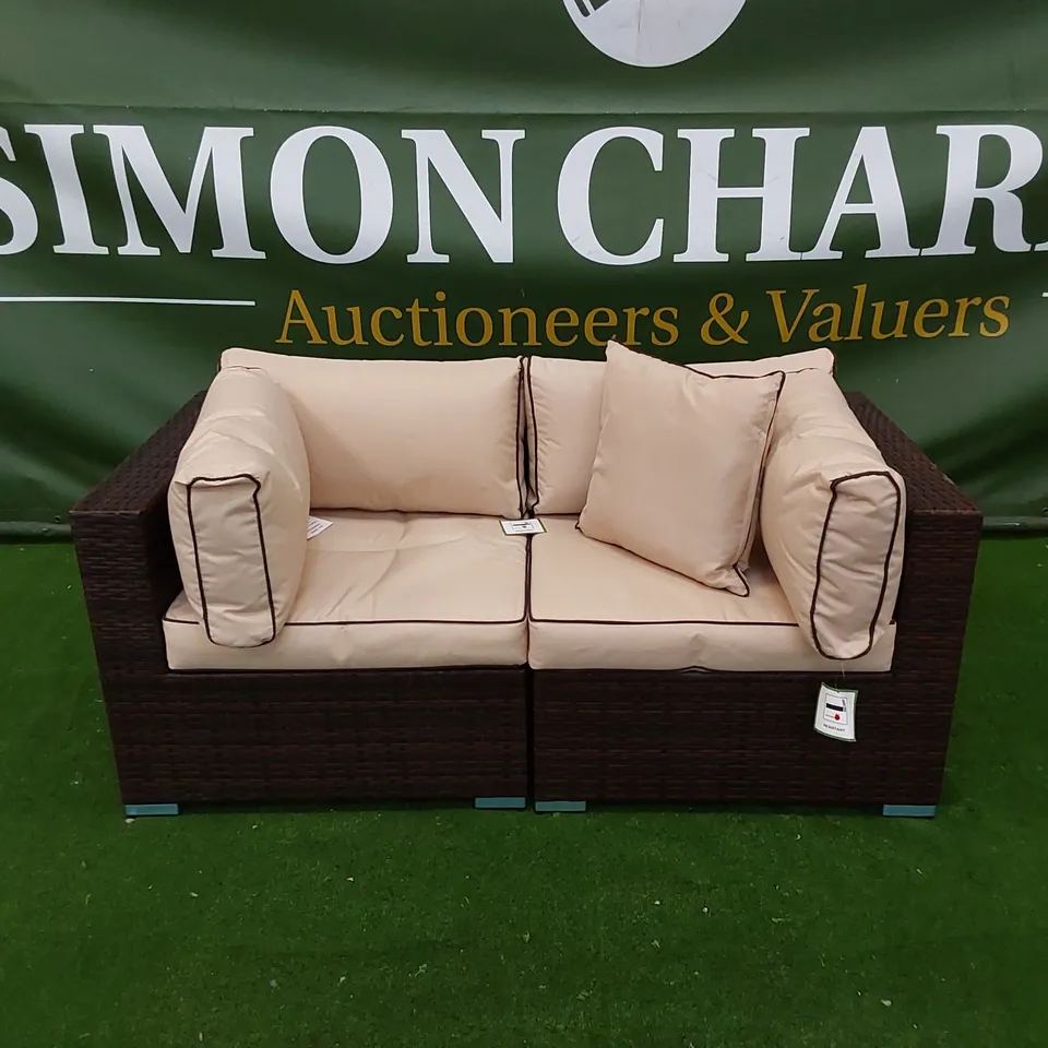 FLORIDA 2-SEATER CHOCOLATE MIX RATTAN AND COFFEE CREAM CUSHION SOFA 