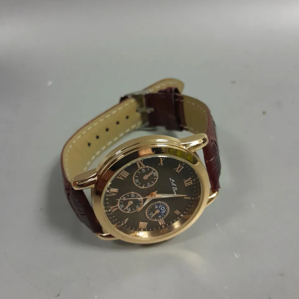 MENS LA BANUS WATCH – GOLD COLOUR CASE – LEATHER STRAP