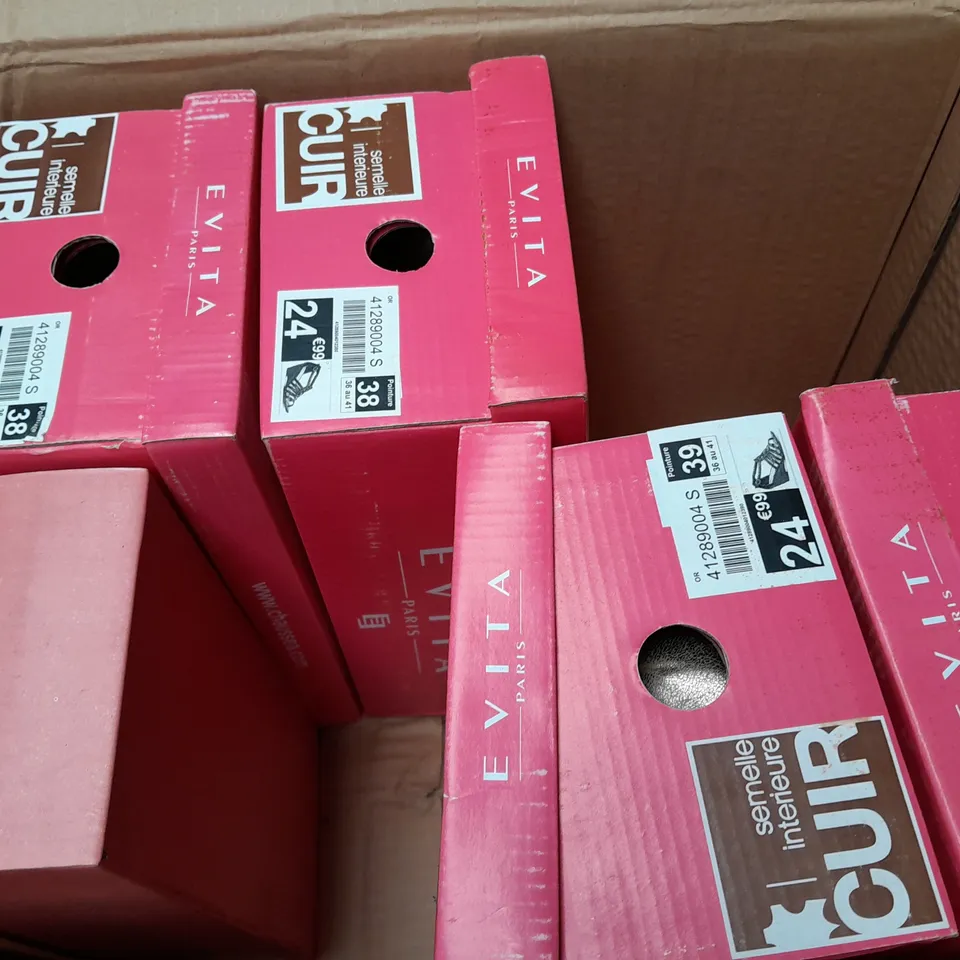 BOX OF APPROX 7 ASSORTED SHOES IN VARIOUS SIZES & COLOURS 