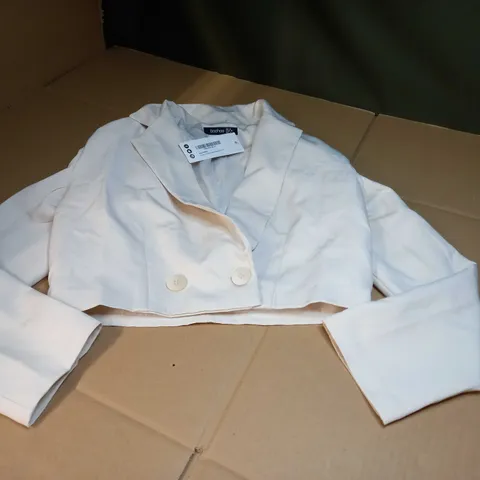 BOOHOO STONE WOVEN TAILORED CROPPED BLAZER - SIZE 8