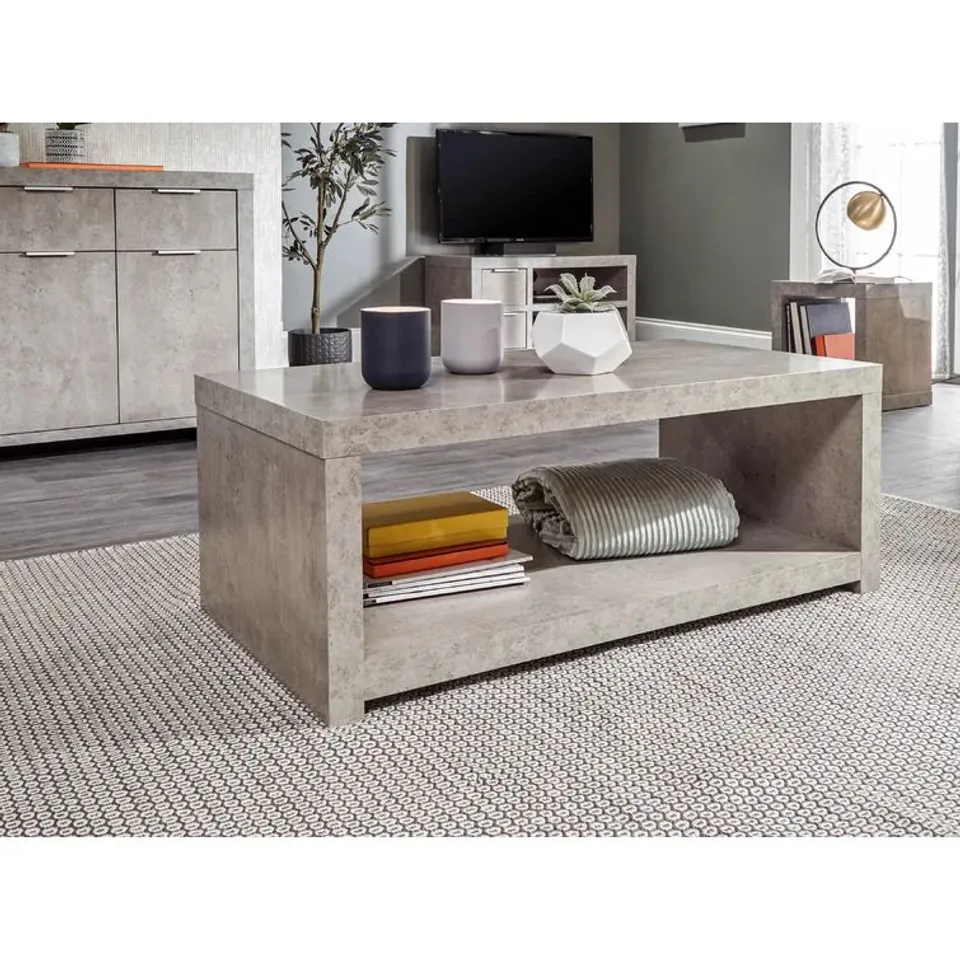BOXED SAN FERNANDO SOLID COFFEE TABLE WITH SHELF - COLOUR: CONCRETE (1 BOX)