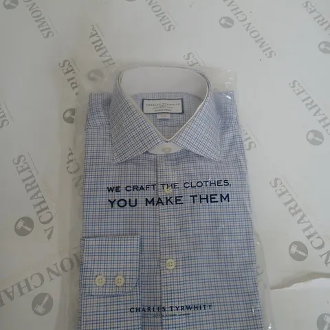 CHARLES TYRWHITT CORNFLOWER BLUE EGYPTIAN COTTON MULTI CHECK EXTRA SLIM FIT SHIRT
