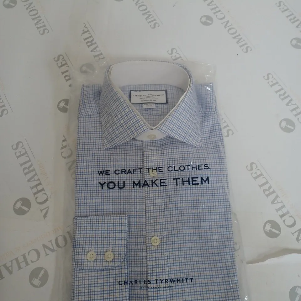 CHARLES TYRWHITT CORNFLOWER BLUE EGYPTIAN COTTON MULTI CHECK EXTRA SLIM FIT SHIRT 