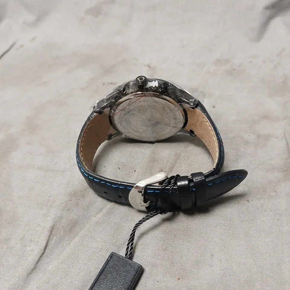 GLOBENFELD CHRONOGRAPH WATCH – BLUE DIAL, LEATHER STRAP, BOXED