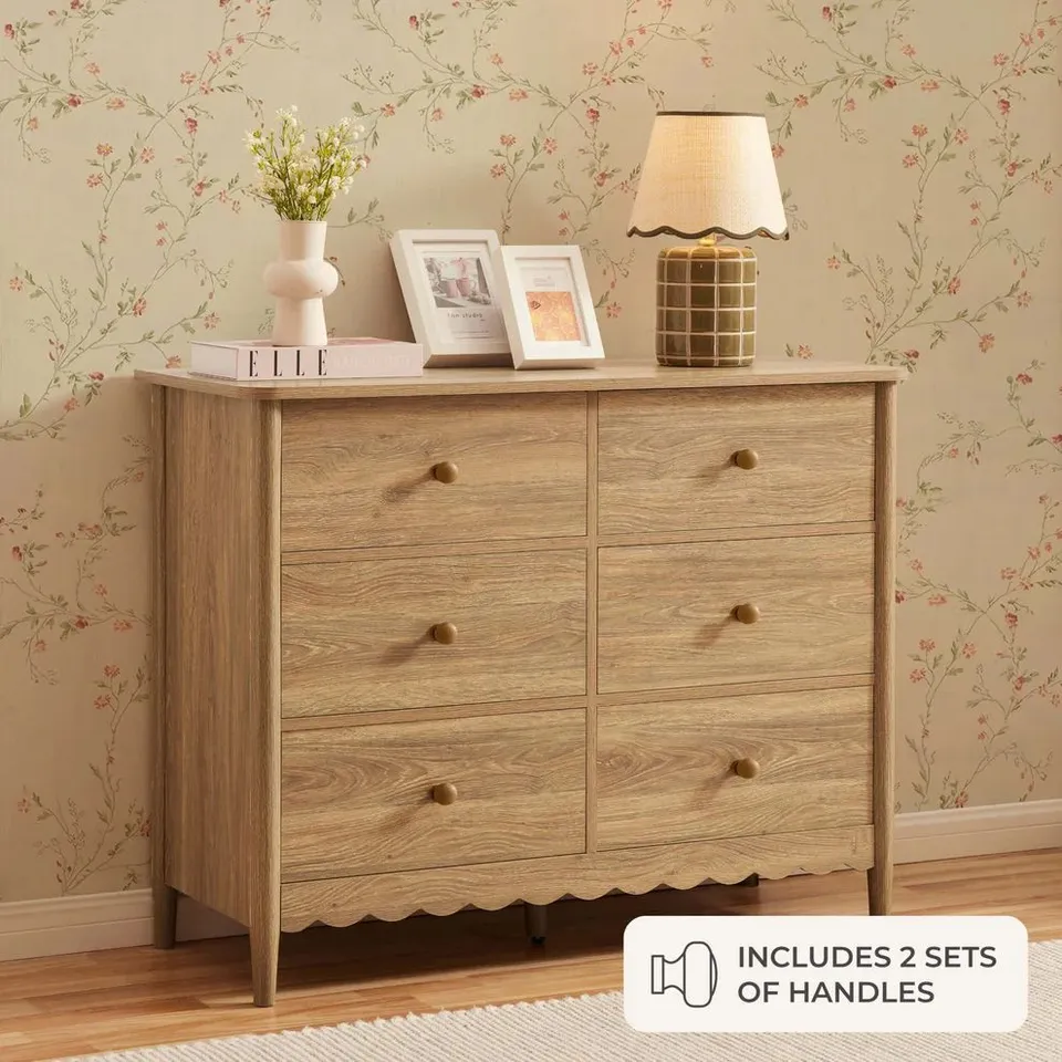 BOXED DUSK BETTY 6 DRAWER CHEST - LIGHT WOOD (1 BOX)