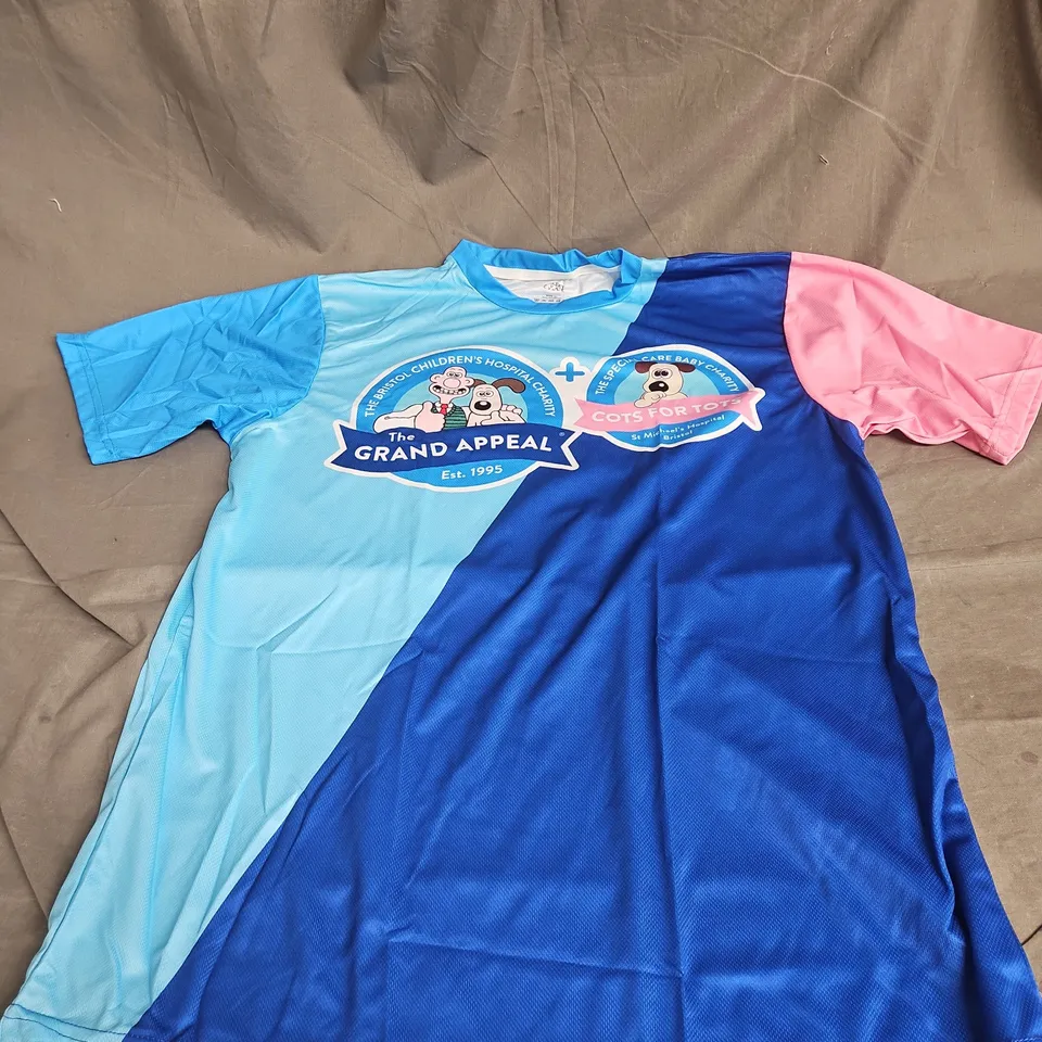 SELEKT RUN & CYCLE WALLACE & GROMIT SHIRT IN BLUE MULTI SIZE XL