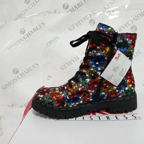 BOXED RIEKER MULTI COLOUR LACE UP BOOTS, MULTI COLOUR - SIZE 5