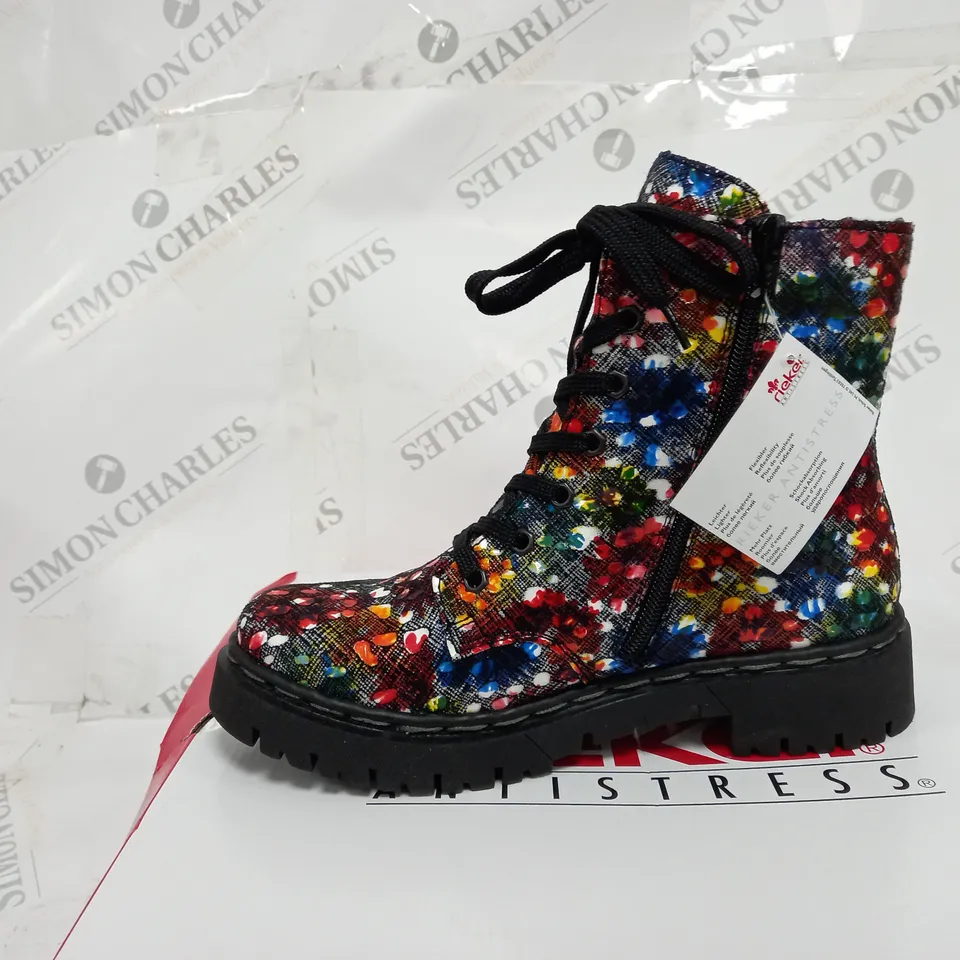 BOXED RIEKER MULTI COLOUR LACE UP BOOTS, MULTI COLOUR - SIZE 5