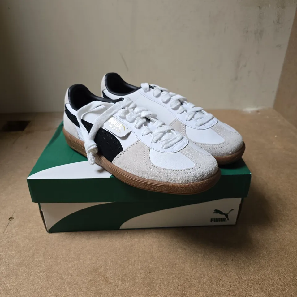 PUMA PALERMO LTH SNEAKERS - WHITE/GREY SUEDE, GUM SOLE, UK 6.5