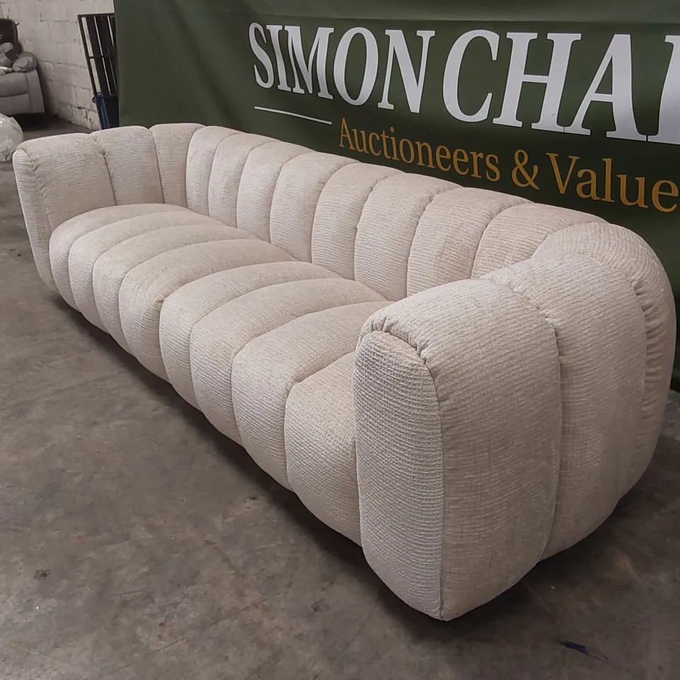 QUALITY DESIGNER DISKA MAXI GRAND 4 SEATER GLAM BLOCK FABRIC SOFA - NATURAL