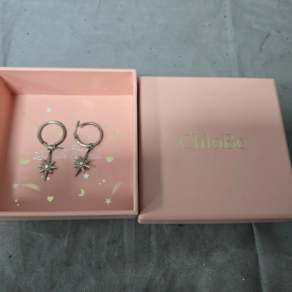 CHLOBO STARBURST HOOP EARRINGS – SILVER-TONE, BOXED IN PINK PRESENTATION CASE - COLLECTION ONLY
