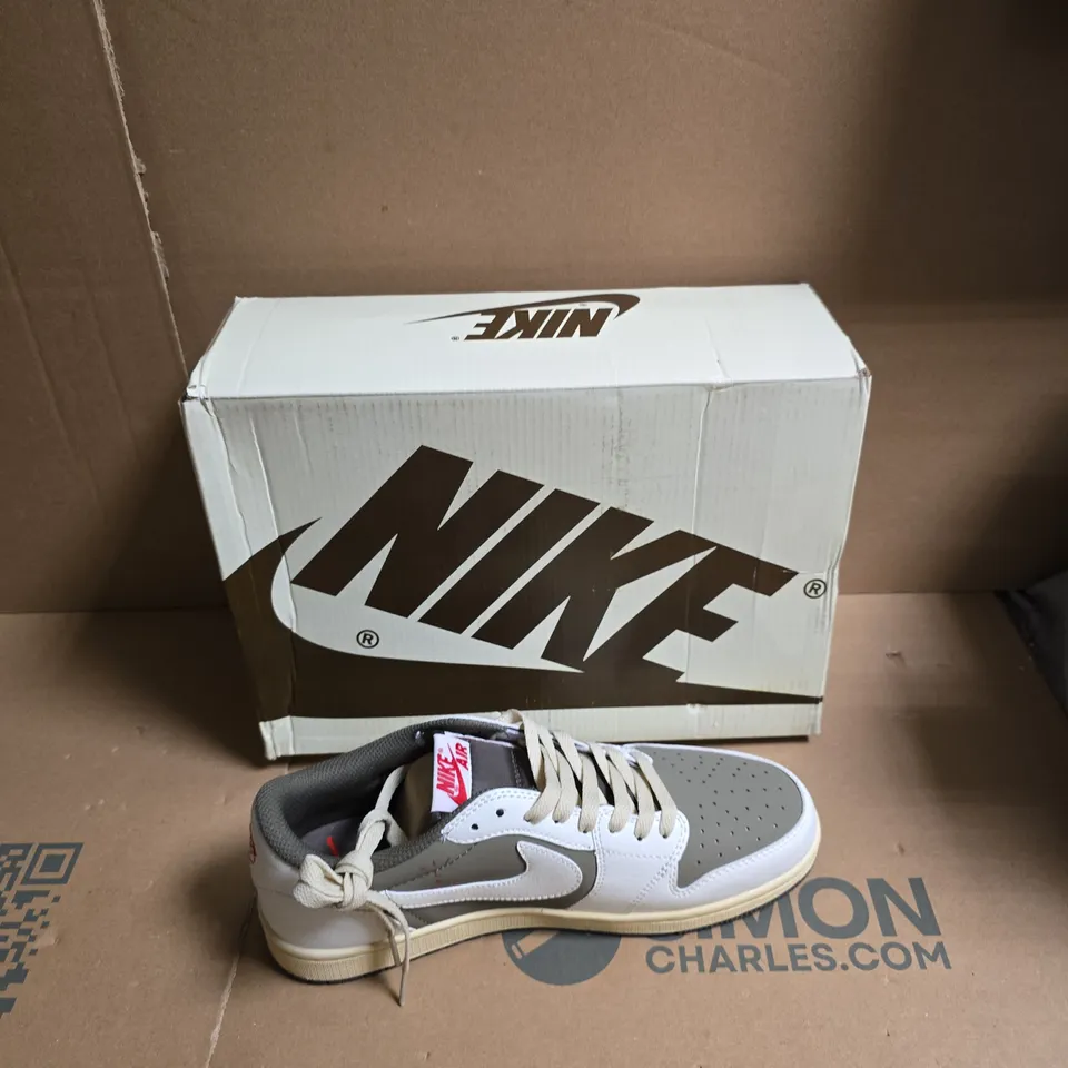 NIKE AIR SNEAKERS – GREY/WHITE, WITH NIKE BOX - UK SIZE 7.5