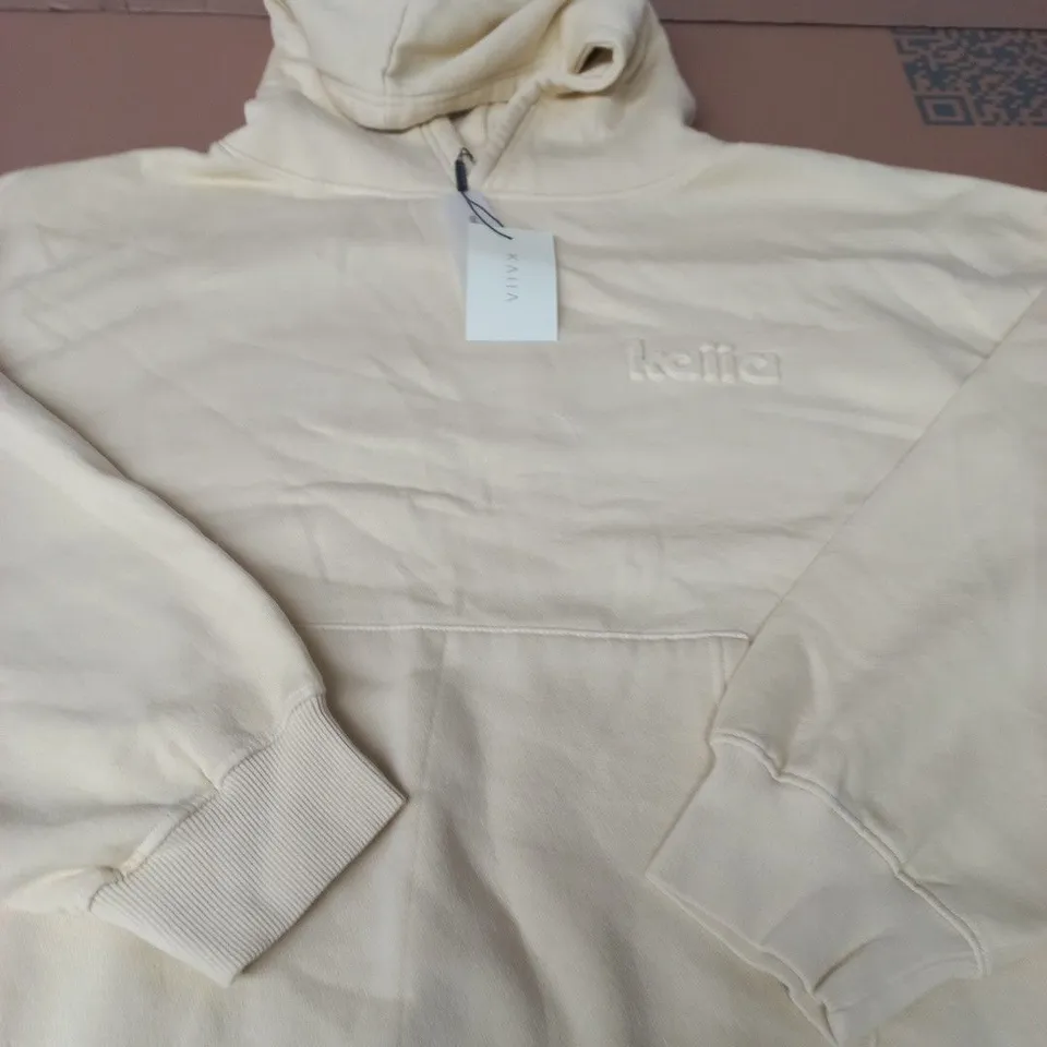 KAIIA EMBOSSED OVERSIZED HOODIE – WASHED BUTTER YELLOW UK 14