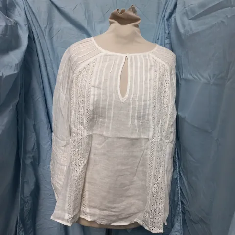 THE WHITE COMPANY LINEN GAUZE PINTUCK BOHO BLOUSE – WHITE, UK SIZE L