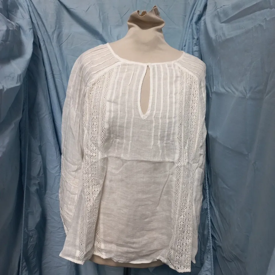 THE WHITE COMPANY LINEN GAUZE PINTUCK BOHO BLOUSE – WHITE, UK SIZE L