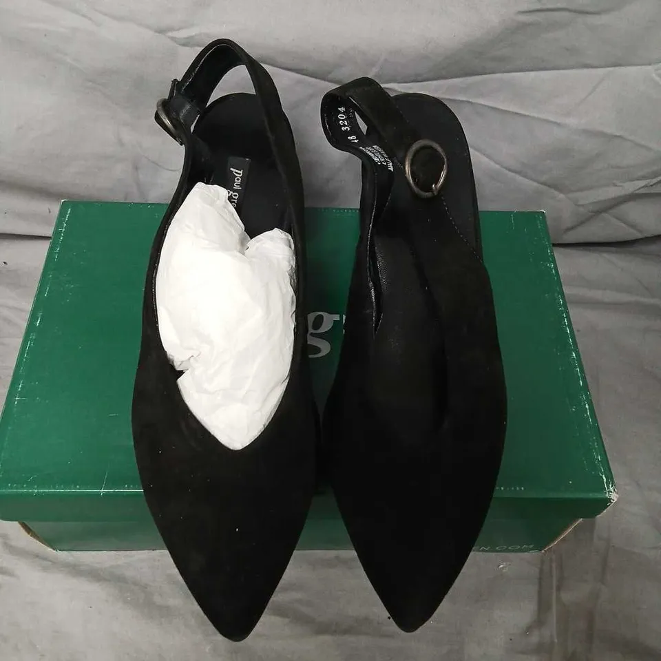 PAUL GREEN BLACK SUEDE SLINGBACK HEELS, UK 7, POINTED TOE, BOXED