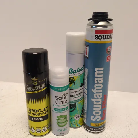 APPROXIMATELY 10 ASSORTED AEROSOLS TO INCLUDE SOUDAL SOUDAFOAM GAP FILLER, SATIN CARE GEL, TURBOJET SANITISER, ETC - COLLECTION ONLY
