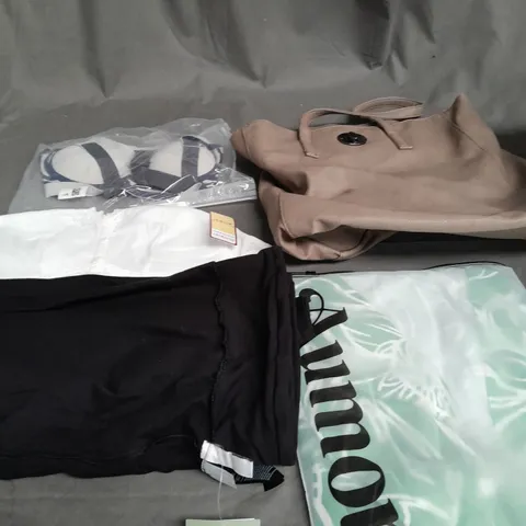 BOX OF APPROXIMATELY 20 ASSORTED CLOTHING ITEMS TO INCLUDE - BRA , BAG , TROUSERS ETC