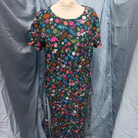 SUGARHILL BRIGHTON JERSEY MIDI DRESS – TEAL/MULTI DINOSAUR PRINT UK 14