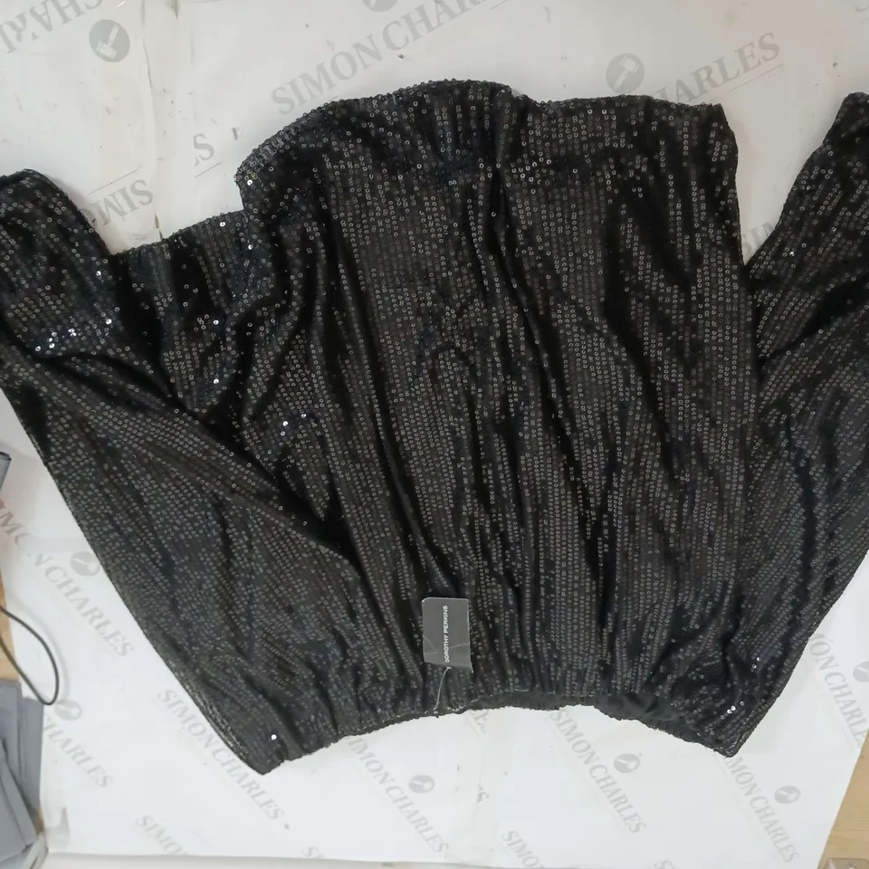 DOROTHY PERKINS SEQUIN BARDOT LONG SLEEVE BLOUSE BLACK SIZE 18