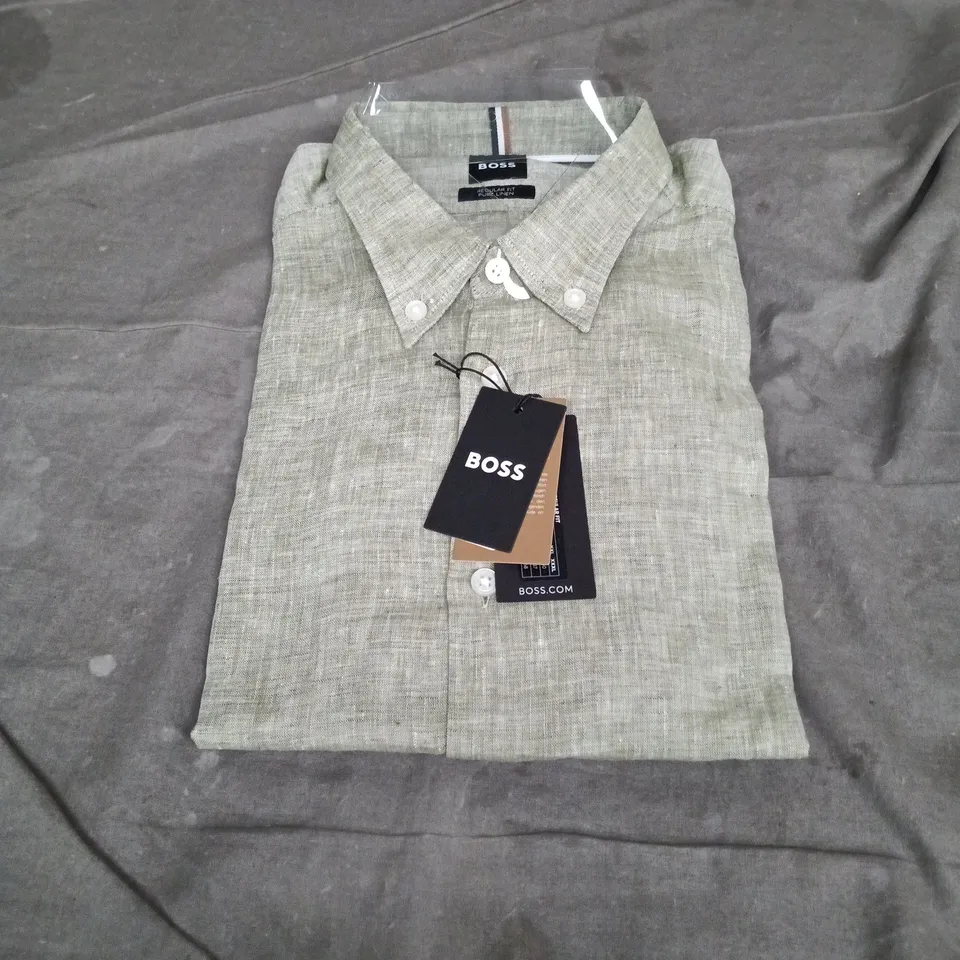 HUGO BOSS LINEN SHIRT – REGULAR FIT, KHAKI - SIZE L