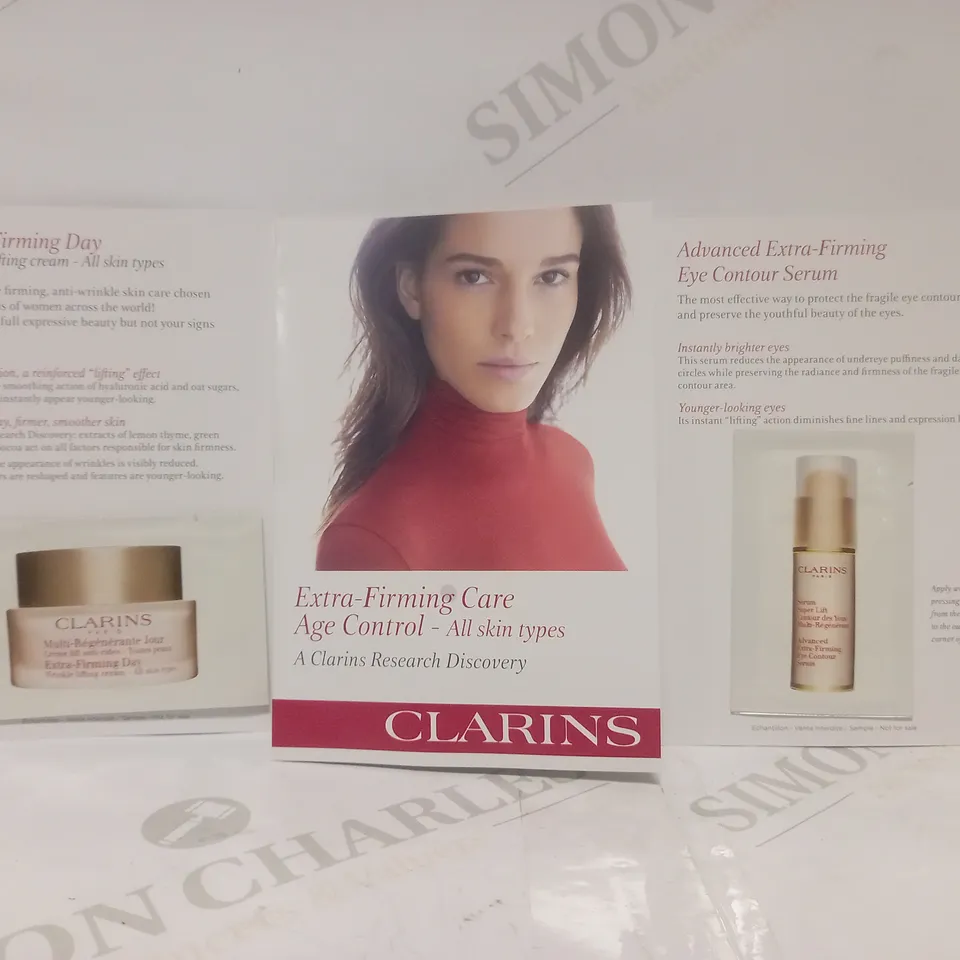 BOX OF APPROX 50 CLARINS EXTRA FIRMING CARE AGE CONTROL FOR ALL SKIN TYPES 