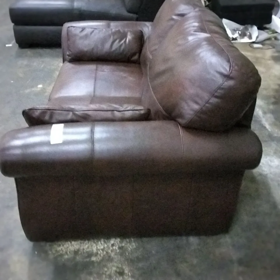 DESIGNER BROWN FAUX LEATHER TWO SEATER SOFA