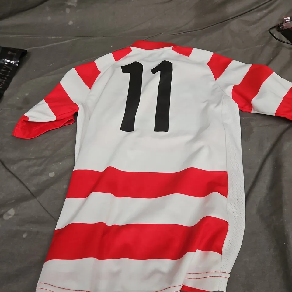 Mitre Football Jersey – Red & White Stripes, Number 11