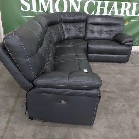 DESIGNER POWER RECLINING CORNER GROUP BROWN LEATHER WITH CONTRASTING STITCHING