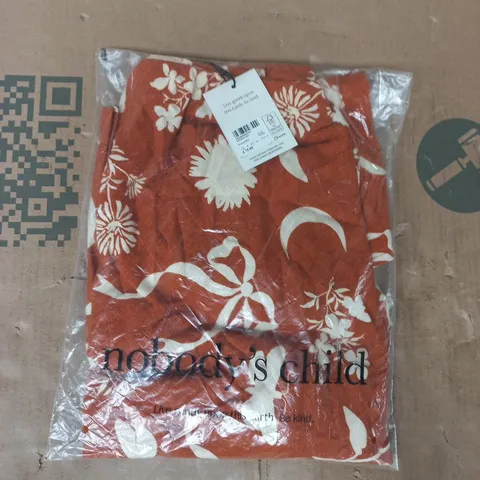 BAGGED NOBODY'S CHILD PRINTED LINEN SKIRT IN ORANGE SIZE UK 8