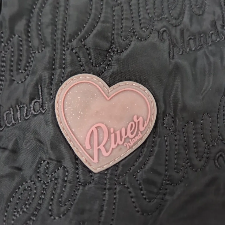 RIVER ISLAND BLACK QUILTED HANDBAG WITH PINK HEART CHARM