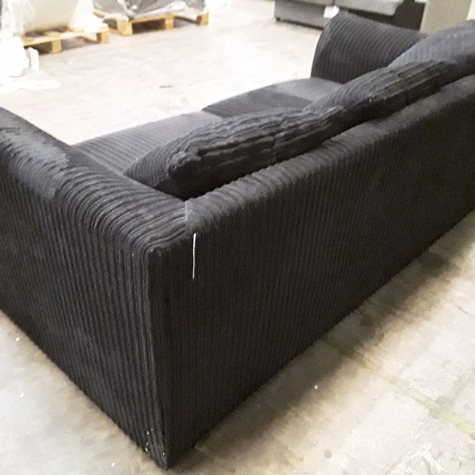 QUALITY DESIGNER 3 SEATER SOFA - BLACK CORDUROY FABRIC 