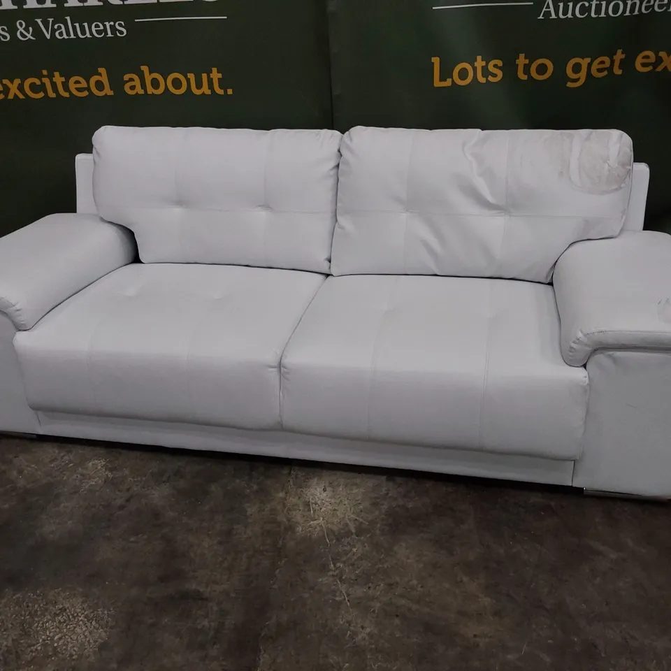 DESIGNER THREE SEATER SOFA WHITE LEATHER