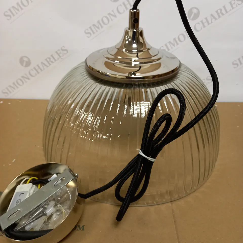 DAR LIGHTING YAMBOL PENDANT POLISHED NICKEL CLEAR GLASS LIGHT FIXTURE