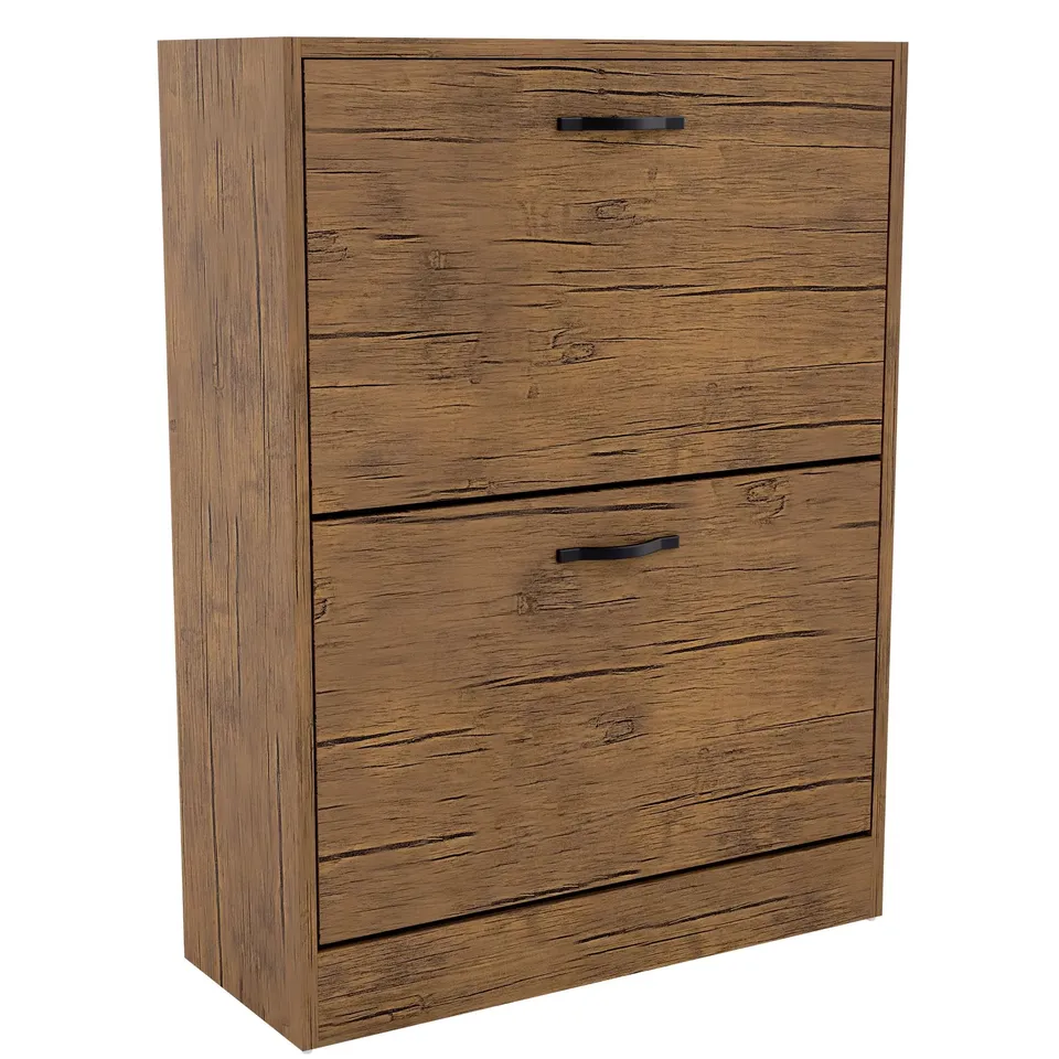 BOXED VIDA 2 DRAWER SHOE CABINET - ANTIQUE BROWN (1 BOX)