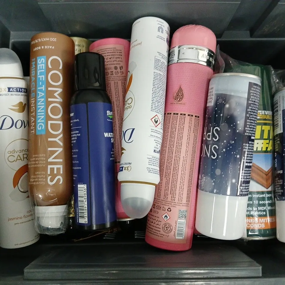 APPROXIMATELY 15 ASSORTED AEROSOLS TO INCLUDE CREP PROTECT, EVERBUILD MITRE FAST, SNOW SPRAY, ETC - COLLECTION ONLY