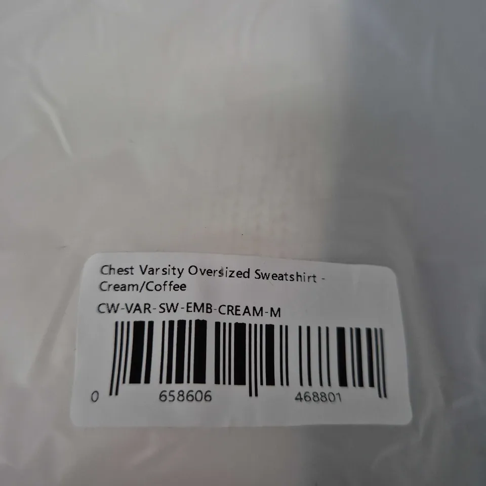 ADANOLA CHEST VARSITY OVERSIZED SWEATSHIRT – CREAM/COFFEE, SIZE M