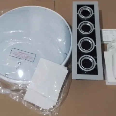 PALLET CONTAINING 10 MULTIPACK BOXES OF ASSORTED LIGHTING ITEMS TO INCLUDE EMCOLITE 240V SURFACE LUMINARE, MR16 DOWNLIGHTS AND ELECTRONIC BALLASTS
