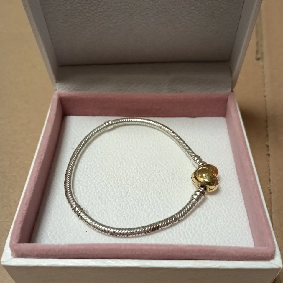 PANDORA STERLING SILVER BRACELET WITH GOLD-TONE HEART CHARM