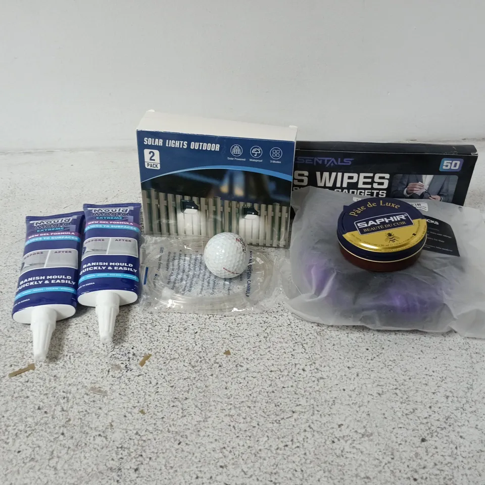 APPROXIMATELY 15 ASSORTED HOUSEHOLD ITEMS TO INCLUDE MOULD MAGIC, LENS WIPES, SOLAR OUTDOOR LIGHTS, ETC