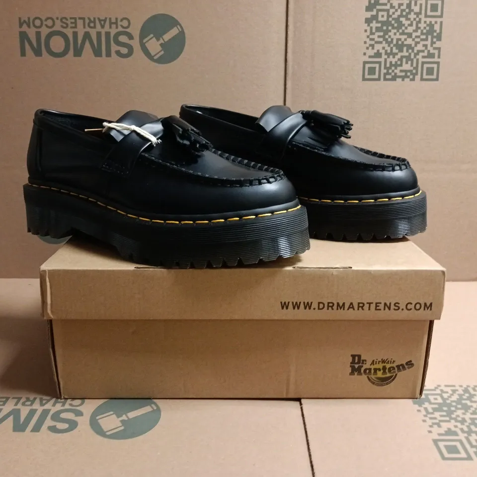 BOXED PAIR OF DR MARTENS ADRIAN QUAD PLATFORM CHUNKY LOAFERS IN BLACK SIZE UK 7