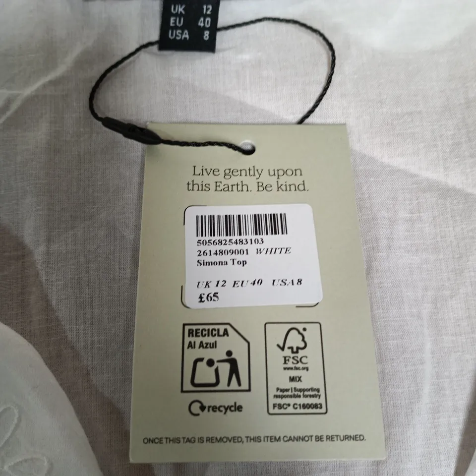 NOBODY'S CHILD SIMONA TOP – WHITE, UK 12 (EU 40, USA 8)