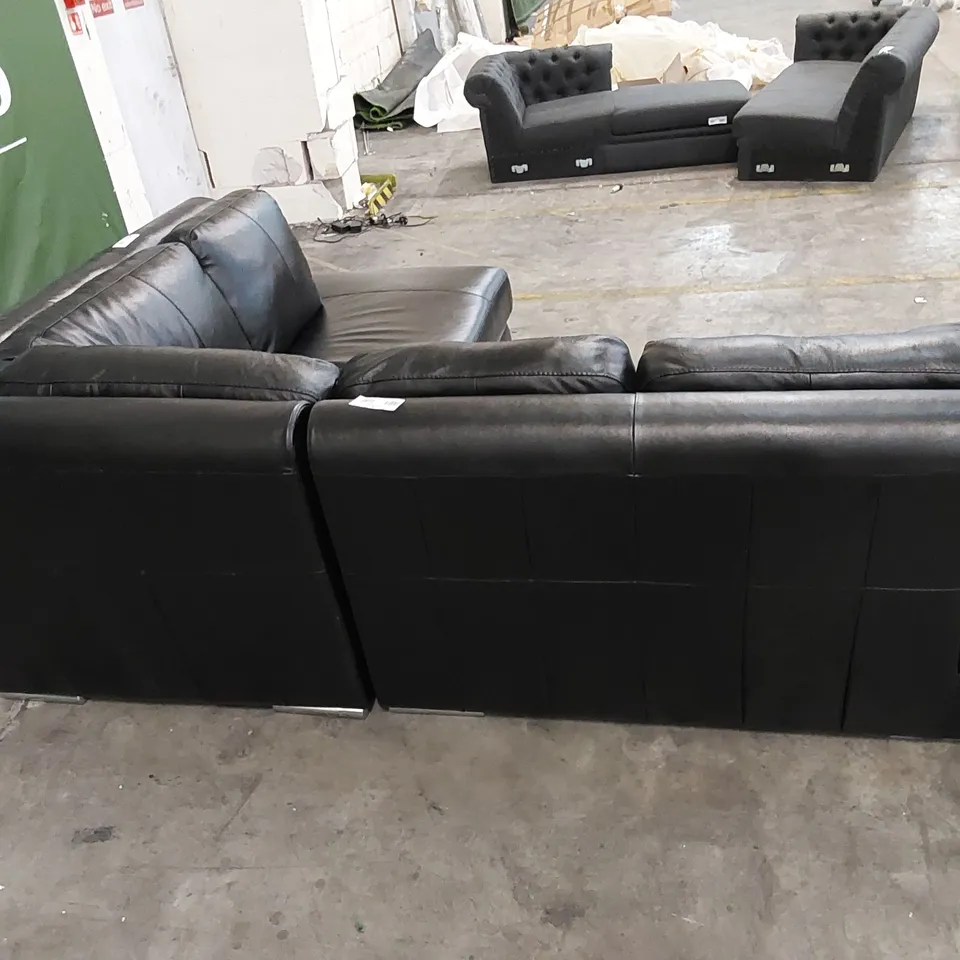 DESIGNER BLACK LEATHER CHAISE SOFA 