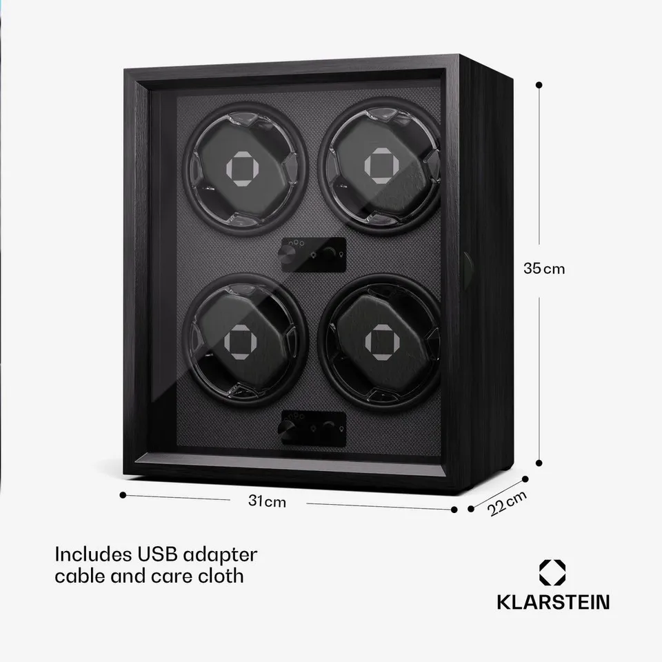BOXED KLARSTEIN WATCH WINDER BOX 4 AUTOMATIC MOTOR ROTATION DISPLAY CASE